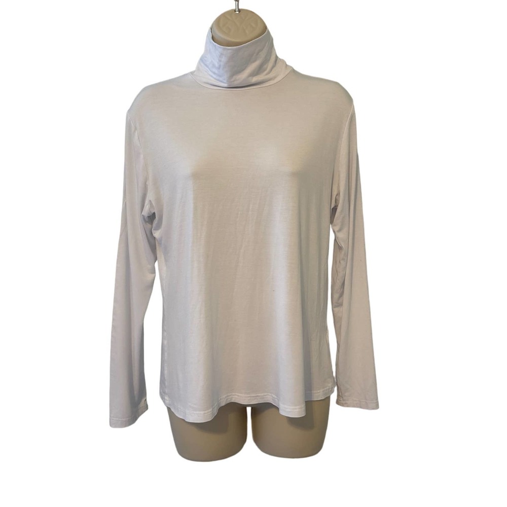 VOBCTY‎ Womens White Long Sleeve Turtleneck Top Rayon Spandex Size XL